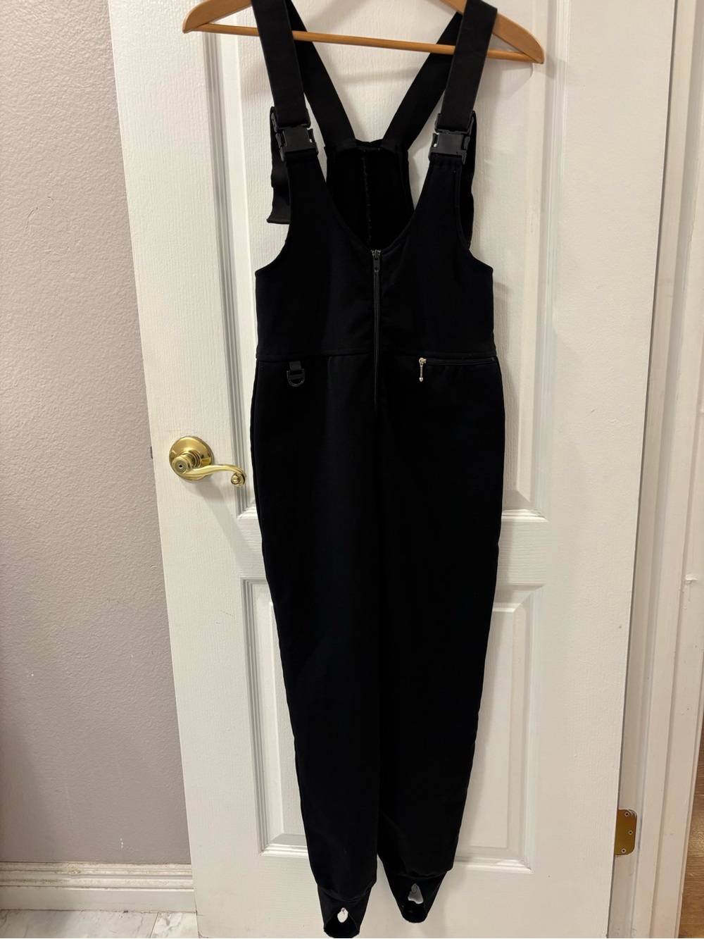 Vintage Skifans Swiss Schoeller Zermatt Stretch Black Ski Bib Jumpsuit Stirrups